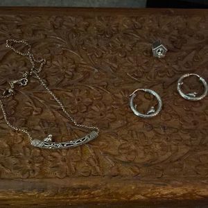 Pandora bundle Bird house charm, Bird Necklace and Bird earrings